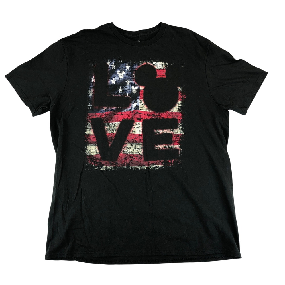 Disney Parks Mickey Mouse American Flag LOVE Graphic T-Shirt Mens XL Black